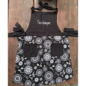 Thirty-One Black & White Bib Embroidered Apron “I’m A Keeper" Gift Hostess